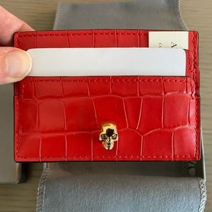 Alexander McQueen Croc Leather Red Card Holder NWT